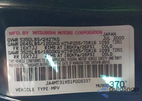 2001 Mitsubishi Montero Sport Xls z USA, uszkodzony, nr VIN JA4MT31H51P008337